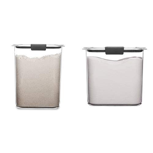 Rubbermaid Brilliance Pantry 16 and 12 Cup Flour Sugar Storage Container Set Clear 4-Piece Set 2 Bases with Lids
