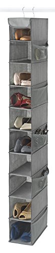 Zober 10-Shelf Hanging Shoe Organizer Shoe Holder for Closet - 10 Mesh Pockets for Accessories - Breathable Polypropylene Gray - 5  x 10  x 54