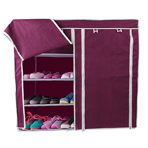 Gomyhom Portable 7 Layer Non-Woven Fabric Shoe Shelf Rack Storage Closet Shoes Organizer Cabinet With Cover Wine Red