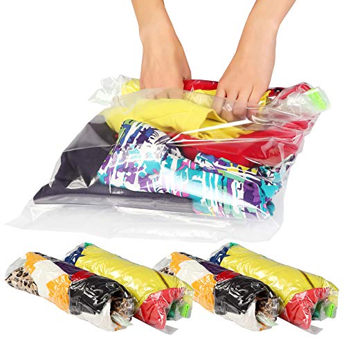 12 Medium Large Ziplock Storage Bags for Clothes - Travel Accessories - Space Saver Vacuum Bags - Travel Roll-Up Bags for Packing - Packing Waterproof Compression Bags for Travel No Vacuum Needed