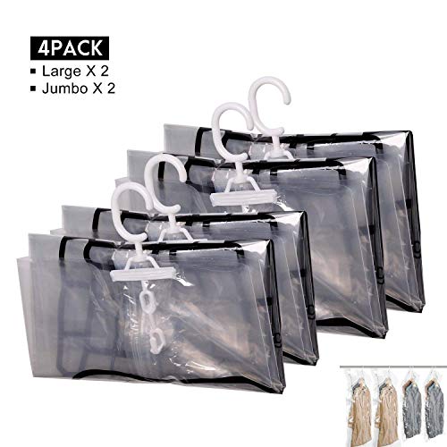 FoolHome Hanging Vacuum Storage Bag Space Saver Bags for Clothes Closet Organizer Vacuum Seal Clear Bags for CoatDress Set of 4 2xJumbo 354264in 2xLarge 433264in