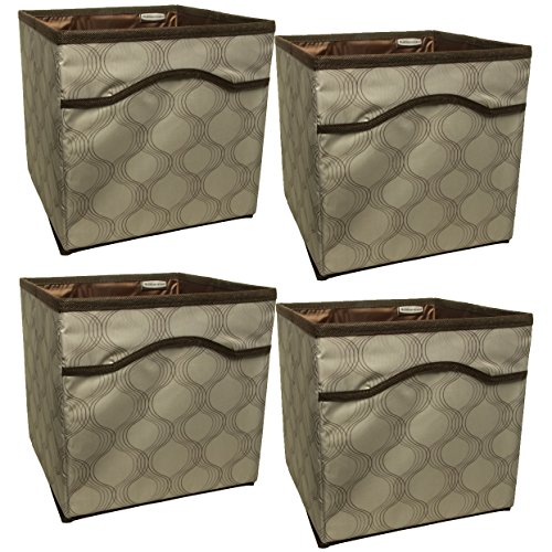 Rubbermaid 4 Pack Collapsible Beige Canvas Basket Storage Containers Cubes Bins Folding Set