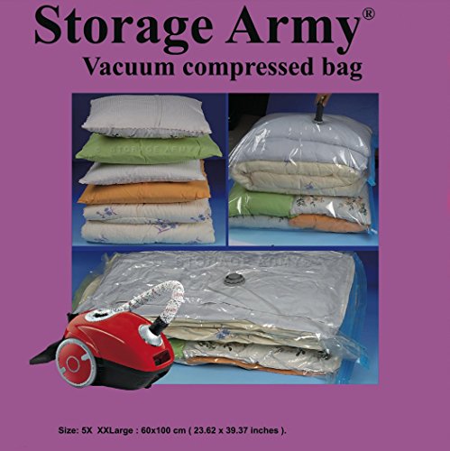 5 XXLarge Storage Bags Seal Compressed XXL Vacuum Bag Storage Home Organizer Space Saver Travel Storage Bags By Storage Army protection against Water  Odor  Mildew  DustDirt and Insects