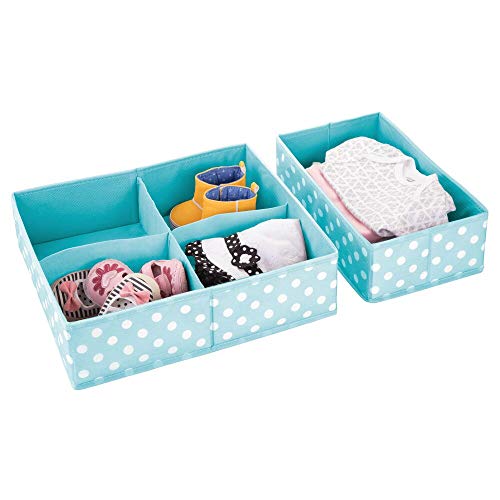 mDesign Set of 2 Fabric Storage Boxes - Ideal Drawer Insert for Nursery or Playroom Each with 1 and 4 Compartments - Versatile Wardrobe Storage Solutions in 2 Sizes - TurquoiseWhite