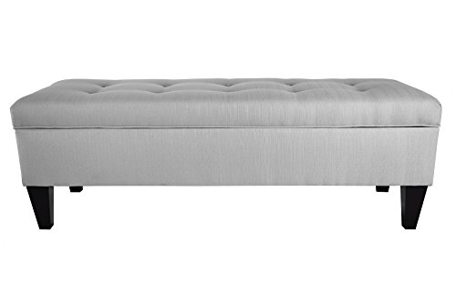 MJL Furniture Designs Brooke Collection Button Tufted Upholstered Long Bedroom Storage Bench Sachi Series Silver Platinum