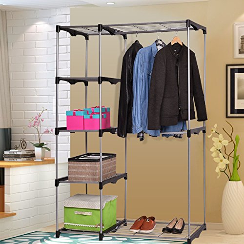 Concise And Practical Double Rod Shelf Wardrobe Garment Hanger Storage Rack Closet Help Organize Your Clothes Shoes Bags In Perfect Place