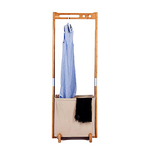 Segarty Wood Garment Racks - Multifunctional Clothes Drying Rack with Foldable Laundry Hamper - Portable Hanger Clothing Storage Organizer