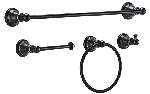 Derengge F-080-NB 4-piece Bathroom Hardware Accessory Set with 18 Towel Bar -Towel ring- paper holder-Robe hook Oil Rubbed Bronze