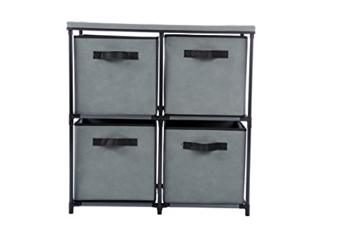 Homebi 4-Drawer Storage Chest Shelf Unit Storage Cabinet Multi-Bin Organizer with Removable Non-Woven Fabric Bins in Grey25W x 132D x260H