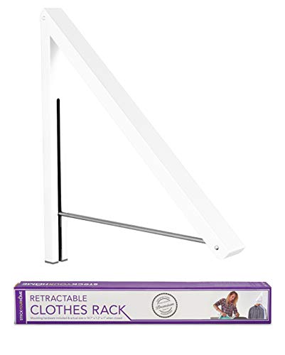 Stock Your Home Folding Clothes Hanger Wall Mounted Retractable Clothes Rack Aluminum Easy Installation - White 1 Pack