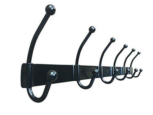 Wall Mounted Coat Rack with 6 Double Hooks - Heavy Duty 23 inch Long Iron Wall Hooks for Home Organization Black