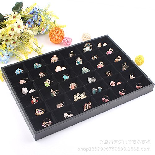 Wuligirl Removable 36 Grid Jewelry Tray Showcase Display Stackable for Earrings Brooch Buttons Rings Black Velvet 36 Grid Jewelry Tray