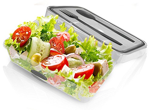 Airtight Plastic Lunch Box Set Food Saver Container with Cutlery and Leak-Proof Lid