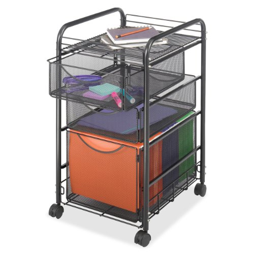 Safco Products 5213BL Onyx Mesh File Cart with 1 File Drawer and 2 Storage Drawers Letter Size Black