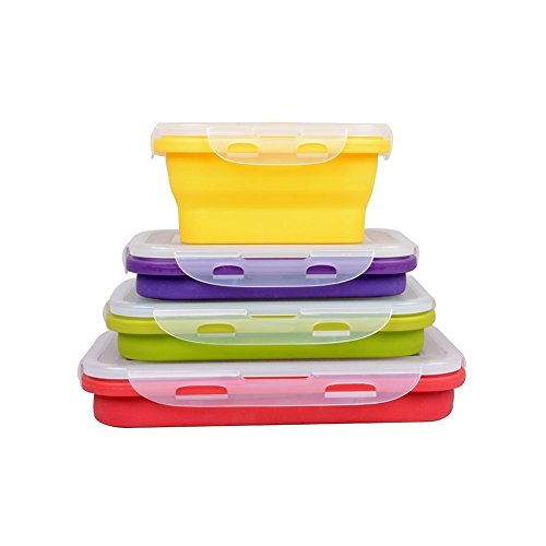 Fashionable Stackable Food Storage Containers Silicone Collapsible Lunch Bento Box Freezer to Microwave Oven Safe 350ML  540ML  800ML  1200ML