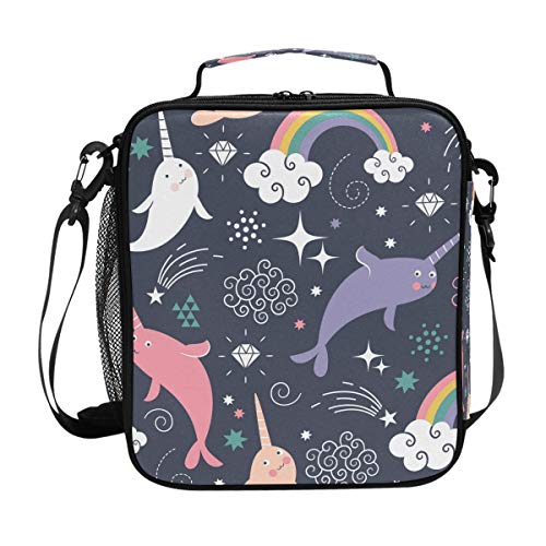 XMCL Sea Animal Rainbow Narwhal Insulated Lunch Bag Cooler Lunchbox Food Container Bento Box for School Office Pinic for Teens Girls Women