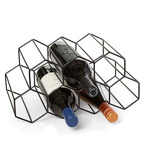 Countertop Wine Rack - 9 Bottle Wine Holder for Wine Storage - No Assembly Required - Modern Black Metal Wine Rack - Wine Racks Countertop - Small Wine Rack and Wine Bottle Holder - Tabletop Wine Rack