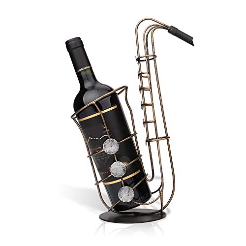 Wire Saxophone Bottle Countertop Wine Rack Free-Standing Metal Bottle Holder And Storage Perfect For Bar Cellar Cabinet And Pantry In Classy Decorative Classic Blues Jazz And Sturdy Finish