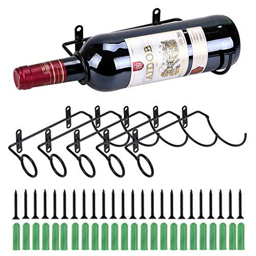 Hipiwe Pack of 6 Wall Mounted Wine Racks - Red Wine Bottle Display Holder with Screws Metal Hanging Wine Rack Organizer for BeveragesLiquor Bottles Storage