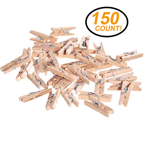 Ram-Pro Mini Natural Wood Clothespins - 150 Pieces Mini Clothespins Wooden Clips Pegs for Crafts and Home Decoration Wooden Pins for Scrap Booking Mini Wooden clothespins