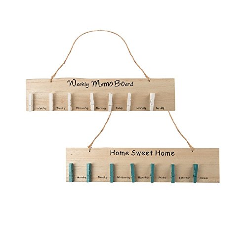 Set of 2 Assorted G for Gifts 1575 x 35 Wooden Weekly Memo Boards with Clothesline Pins