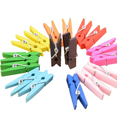 Nesee Mini Wooden Clothespins50-Piece Wood Clothes Pins Photo Pegs Set - Colorful Small Laundry Clothespin Clothes Clip with Springs for Art Projects DIY Crafts