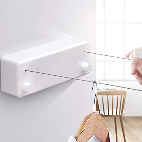 XUROM Telescopic Clothesline Telescopic Stainless String Invisible Clothesline Retractable Clothes Dryer Hanger Hanging Clothes Line White for Hotel Use Wall Mounted for Indoor Outdoor