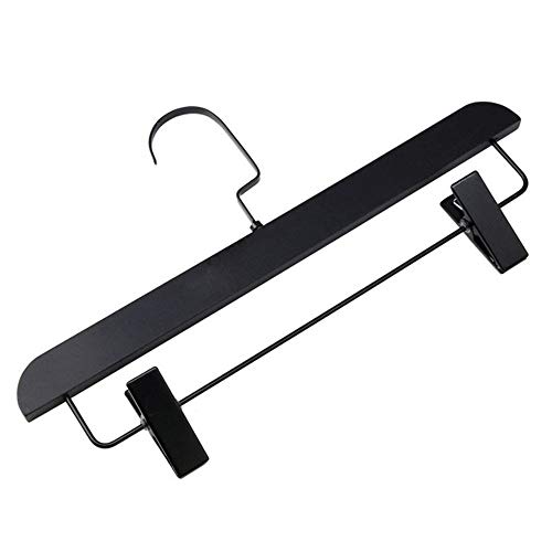 Clothes Drying Rack Pack of 10 High-Grade Wooden Pants Hangers with Metal Clips Grip Clip Pants Hanger Smooth Finish Solid Wood Jeans Cloth Drying Stand Color  Black Size  35CM