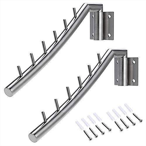 Wall Mount Clothing Rack - 2 Pack - Stainless Steel Hanging Drying Clothes Hanger with Swing Arm Holder - Heavy Duty Laundry Closet Storage Organizer Rod -Space Saver Clothing for Bedrooms Bathrooms
