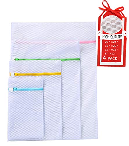 Mesh Laundry BagsLaundry BagsLingerie Bags for LaundryWashing Machine and Dryer SafeFull UpgradeClothing Washing Bags for Baby Clothes Bras Hosiery LingerieSocksTravelPack of 4White