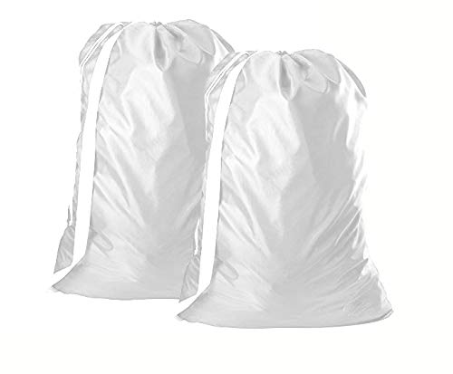 B&C Nylon Laundry Bag with Shoulder Strap - 30 X 40 - 100 Nylon for Heavy Duty Use College Laundry Bags Laundromat and Household Storage Machine Washable - Made in The USA White Pack of 2