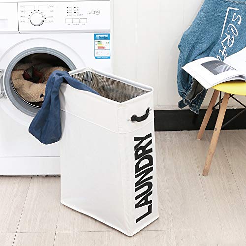 Storage Basket Slim Laundry Hamper Small Laundry Basket Narrow Thin Laundry Hamper Dirty Clothes Hamper with Handles Collapsible Hampers for Laundry Color  Beige Size  402055cm