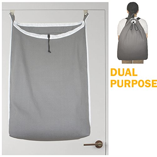Hanging Laundry Hamper Easily Turn into Laundry Backpack with 2 Adjustable Shoulder Strap Free Over-the-door Hooks