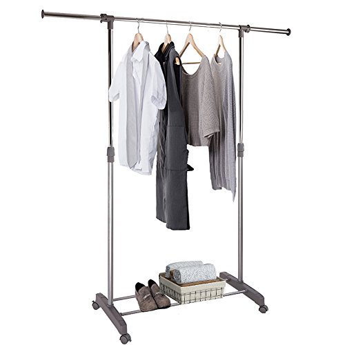 ProAid Adjustable Clothes Rack Rolling Clothing Rack Portable Garment Hanging Rack with Wheels - Chrome Gray