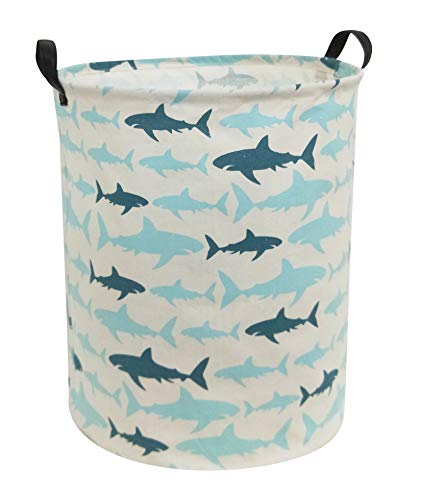 HIYAGON Canvas Storage BasketLarge Laundry Hamper with Handles-Collapsible Storage Bin for Kids RoomNersury HamperToy Storage 197×157 Blue Shark