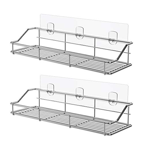 ODesign Adhesive Bathroom Shelf Organizer Shower Caddy Kitchen Spice Rack Wall Mounted No Drilling SUS304 Stainless Steel - 2 Pack