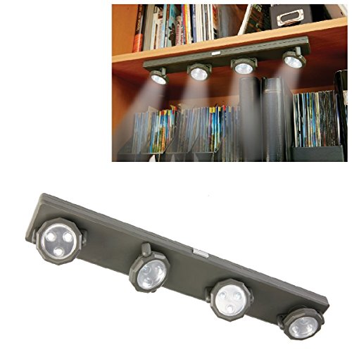 Multi-Directional Swivel 4-Head LED Under-Cabinet Light NO WIRE System Bookshelves Closets Office Workshop Kitchen RV