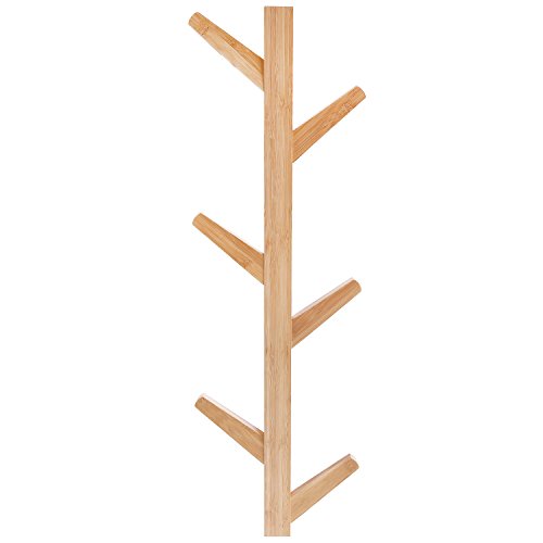 6-Hook Wall Mounted Natural Bamboo Wood Tree Branch Design Coat Rack