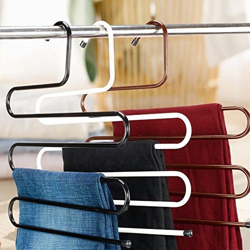 S-type Multi-Purpose Pants Hangers Rack Stainless Steel Magic for Hanging Trousers Jeans Scarf Tie ClothesSpace Saving Storage Rack 5 layers 2 Pcs