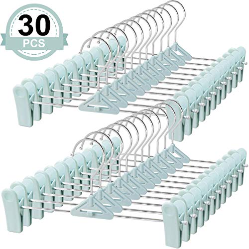 NORTHERN BROTHERS Pants Hangers with Clips 30 Skirt Hangers with Clips Stackable Plastic Space Saving Bulk Trouser Pack Hangers for Pants