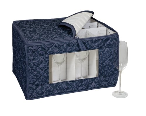 Homewear HUDSON DAMASK Navy Flute Stemware Storage for 12 Glasses 11 by 145 by 925-Inch