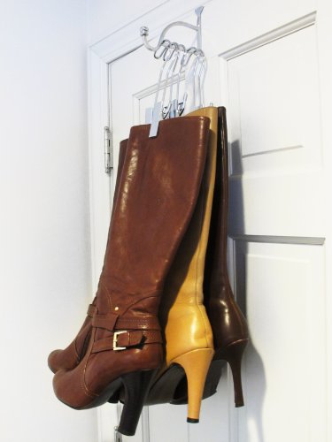 Boot Valet--Over the Door Boot Storage System includes Hook with 3 Boot Hangers Closet Valet Silver