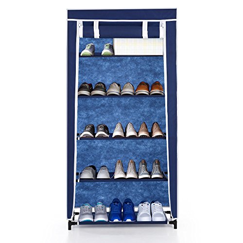 IKAYAA Portable 5 Tier Fabric Shoes Rack Cabinet Shoe Storage Organizer Non-woven Zip Up with Dustproof Cover