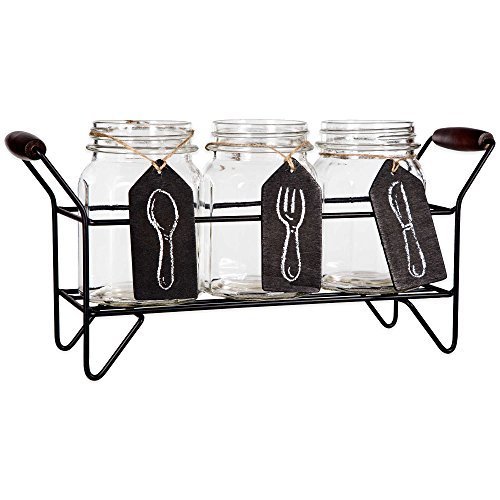 Affordable Durable Panel 3-section Flatware Caddy in Black with Marked Glass Containers Made From Metal - 13 L x 4 W x 65 by Del Sol Panel
