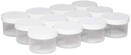 North Mountain Supply 8 Ounce Polystyrene Clear Plastic Wide Mouth Straight Sided SpiceStorage Jars - with White Plastic Lids - Case of 12