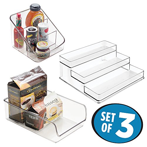 mDesign Spice Packet Organizer 3-Tier Spice Rack Kitchen Storage Bin for Pantry Refrigerator Freezer - Set of 3 Clear