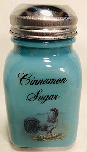 Square Stove Top Spice Shaker Jar - Chicken White Leghorn Rooster - Mosser Glass - USA Cinnamon Sugar Georgia Blue