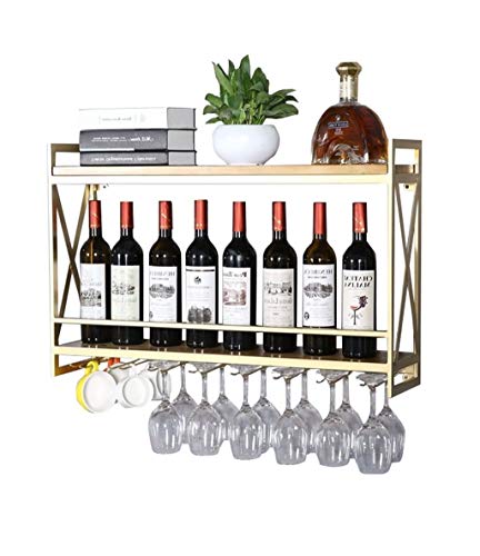 Wine Glass Rack - GMING Iron Floating Wall-Mounted Wine Rack with Shelves and Goblet Glass Rack Storage Rack Size  80×20×52cm