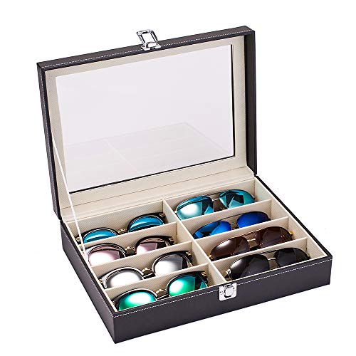 8 Slot Sunglass Organizer Leather Eyeglasses Collector Eyewear Display Case Storage Box
