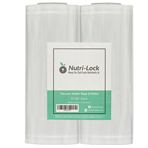 Nutri-Lock Vacuum Sealer Bags 2 Pack 8x50 Commercial Grade Sealer Rolls for FoodSaver Sous Vide